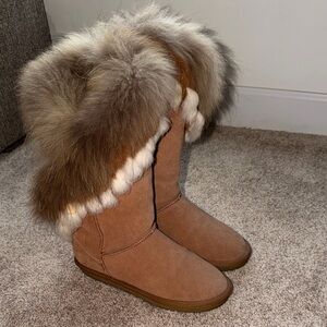 Chestnut Sheepskin Suede Fur Cuff Winter Boots